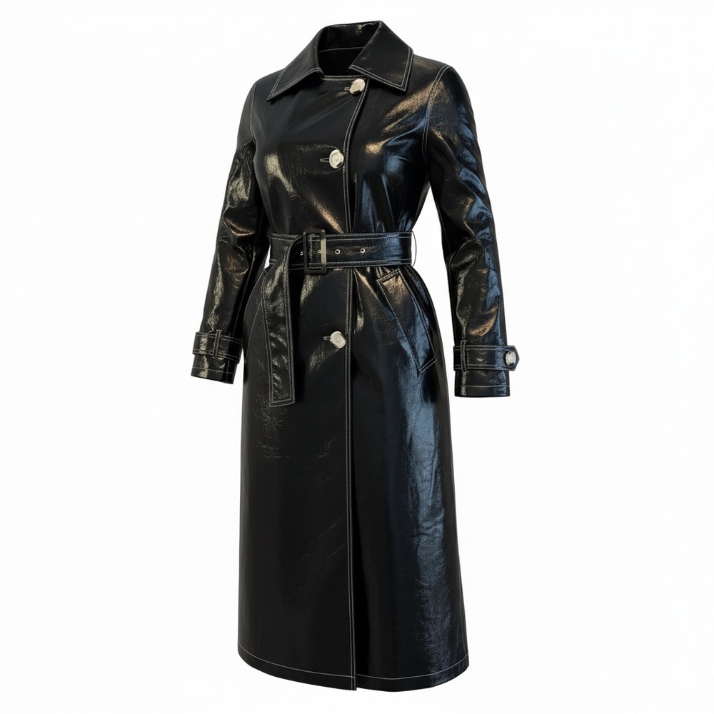 Fashion Nova Glossy Black Trench Coat